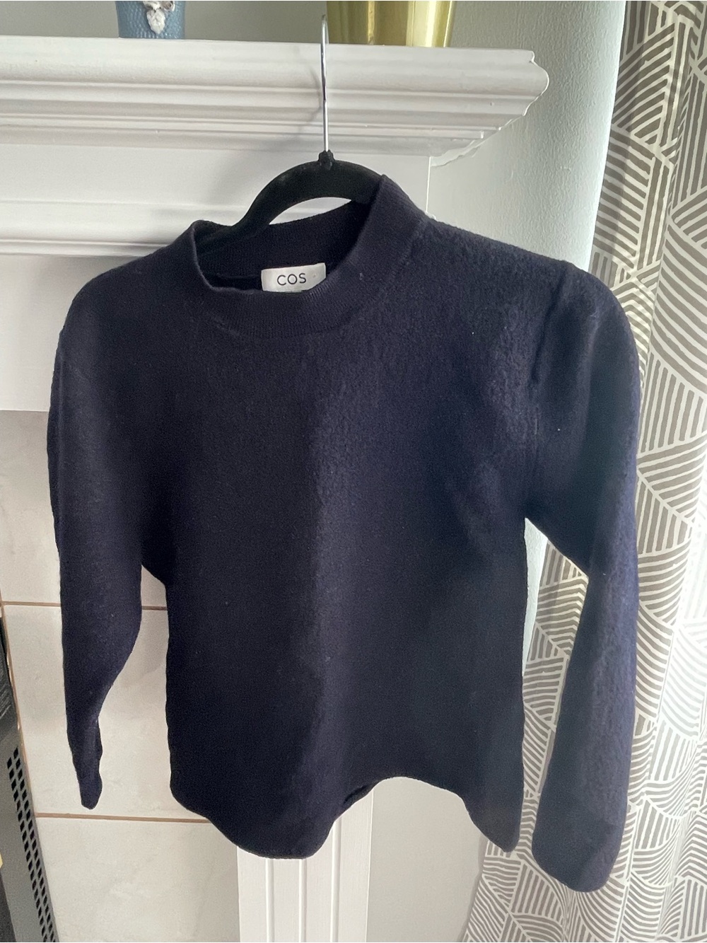 COS Navy Crewneck Wool-Blend Pullover